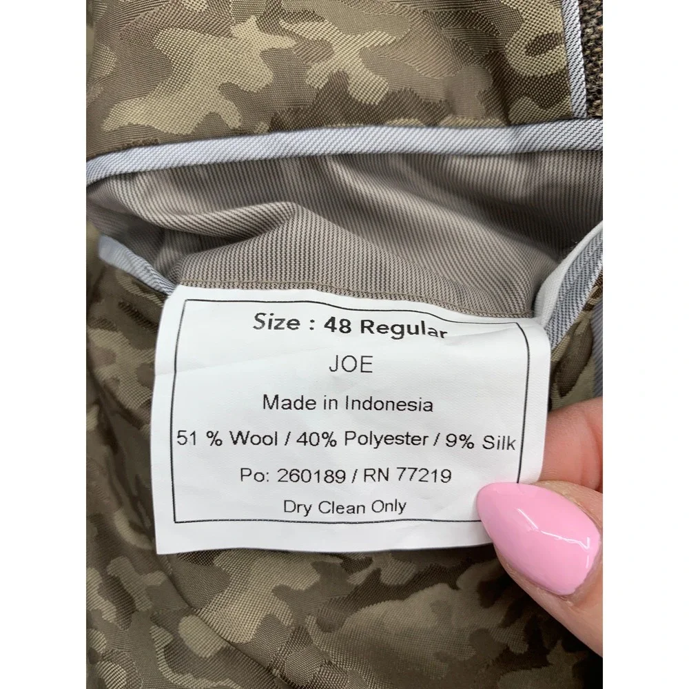 Joseph Abboud Blazer Jacket Mens 48R Brown Wool Silk Blend Slim Fit Camo Lining